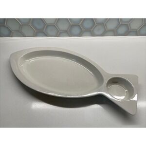 Vtg Midcentury Hall Pottery 1235 Fish Platter Plate Serving Tray Dish with Dip‎